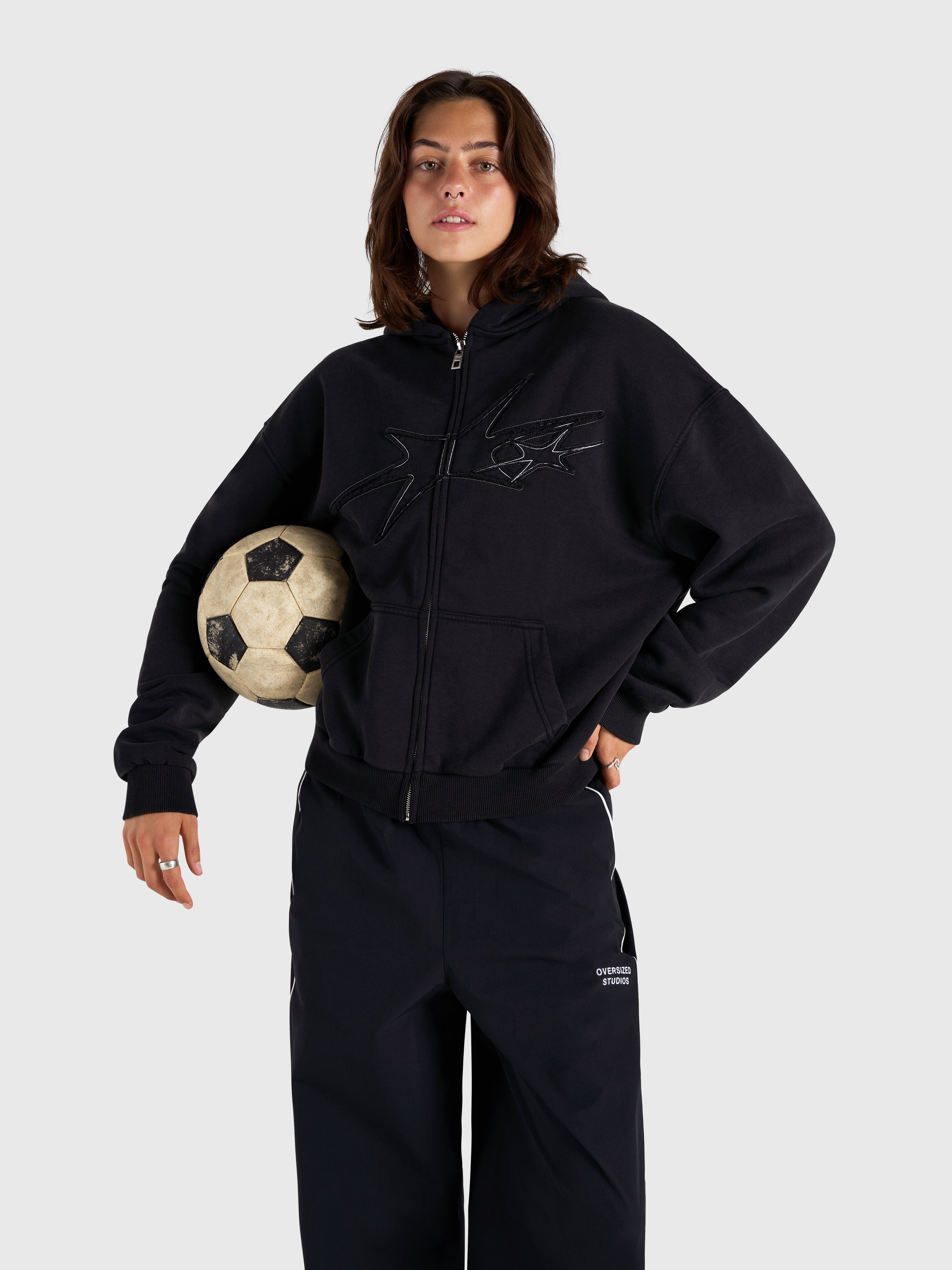Contrast Zip Hoodie - Vintage Black/White