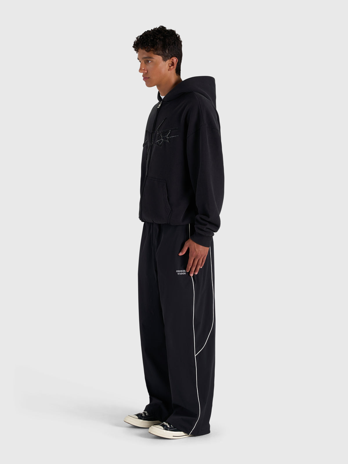Contrast Zip Hoodie - Vintage Black/White