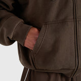 Contrast Zip Hoodie - Vintage Brown/Red