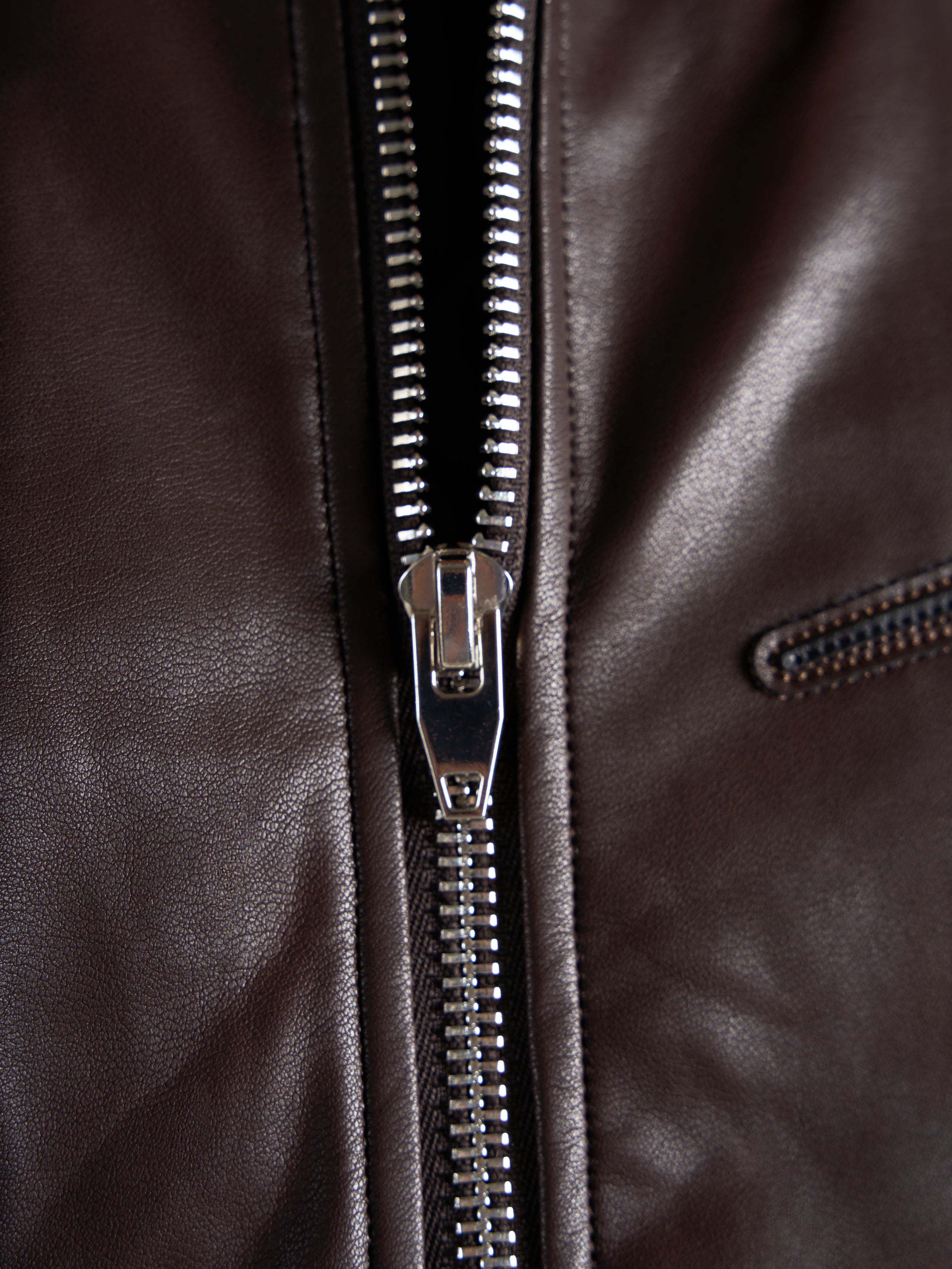Faux Leather Bomber Jacket - Brown/Black