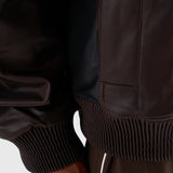 Faux Leather Bomber Jacket - Brown/Black