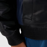 Faux Leather Bomber Jacket - Black/Navy