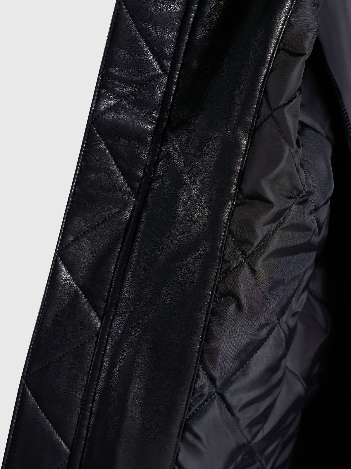 Faux Leather Bomber Jacket - Black/Navy