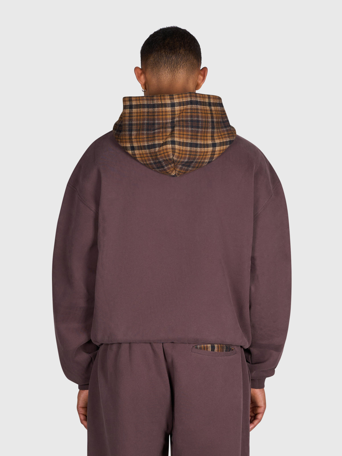 Tartan Appliqué Zip Hoodie - Brown/Brown