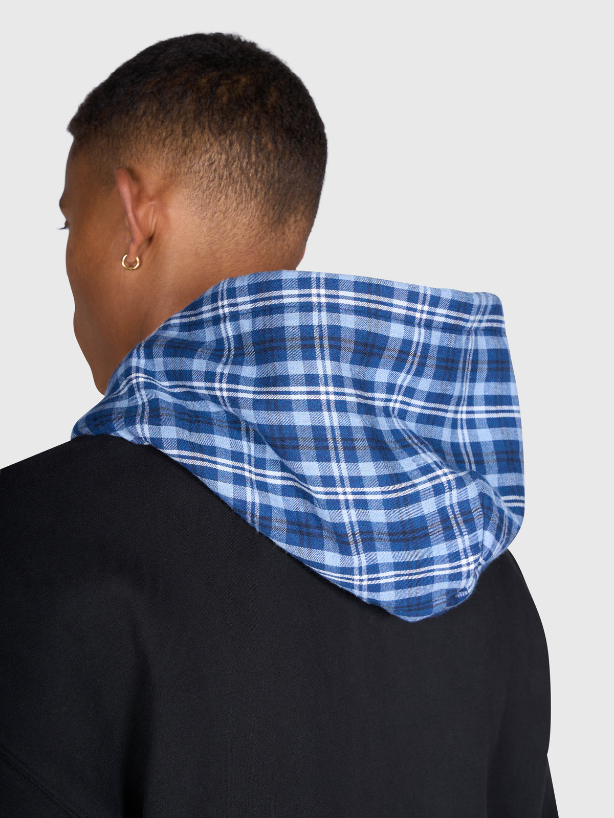 Tartan Applique Zip Hoodie - Black/Blue