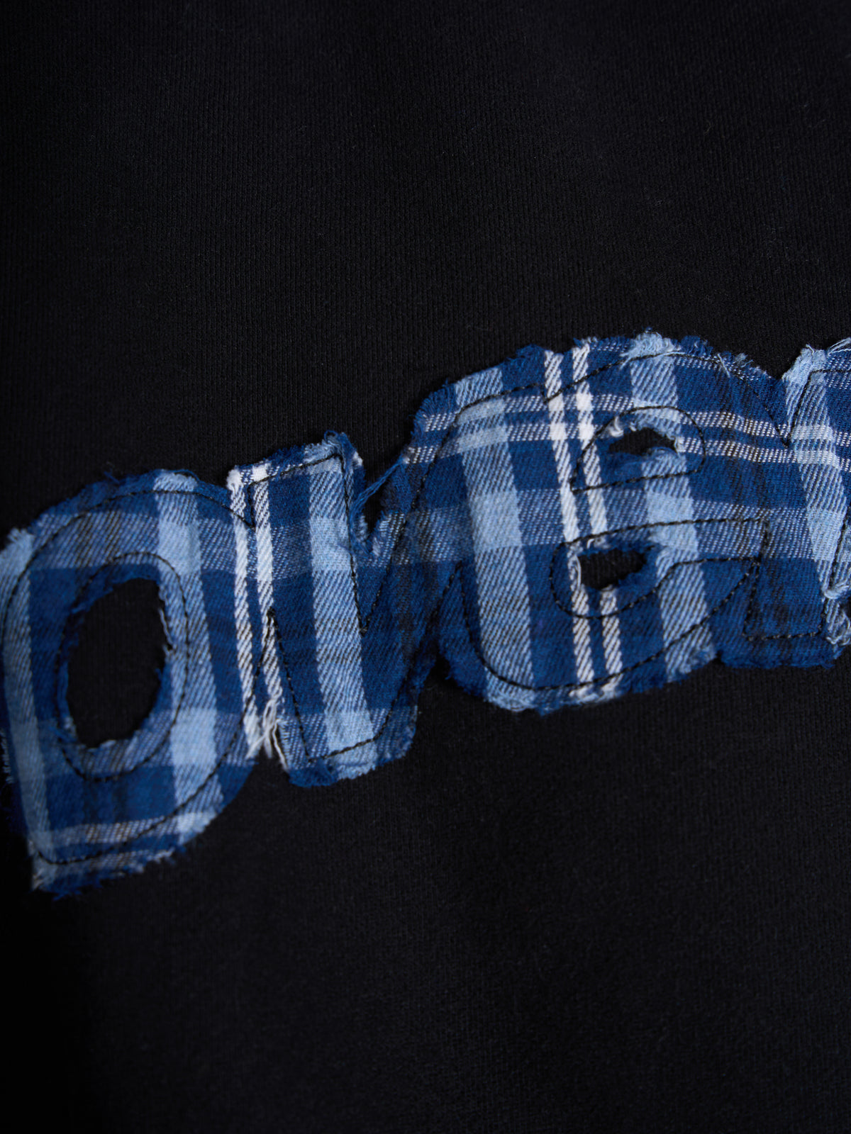 Tartan Applique Zip Hoodie - Black/Blue