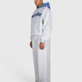 Tartan Applique Zip Hoodie - Cloudy Grey/Blue