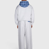 Tartan Applique Zip Hoodie - Cloudy Grey/Blue