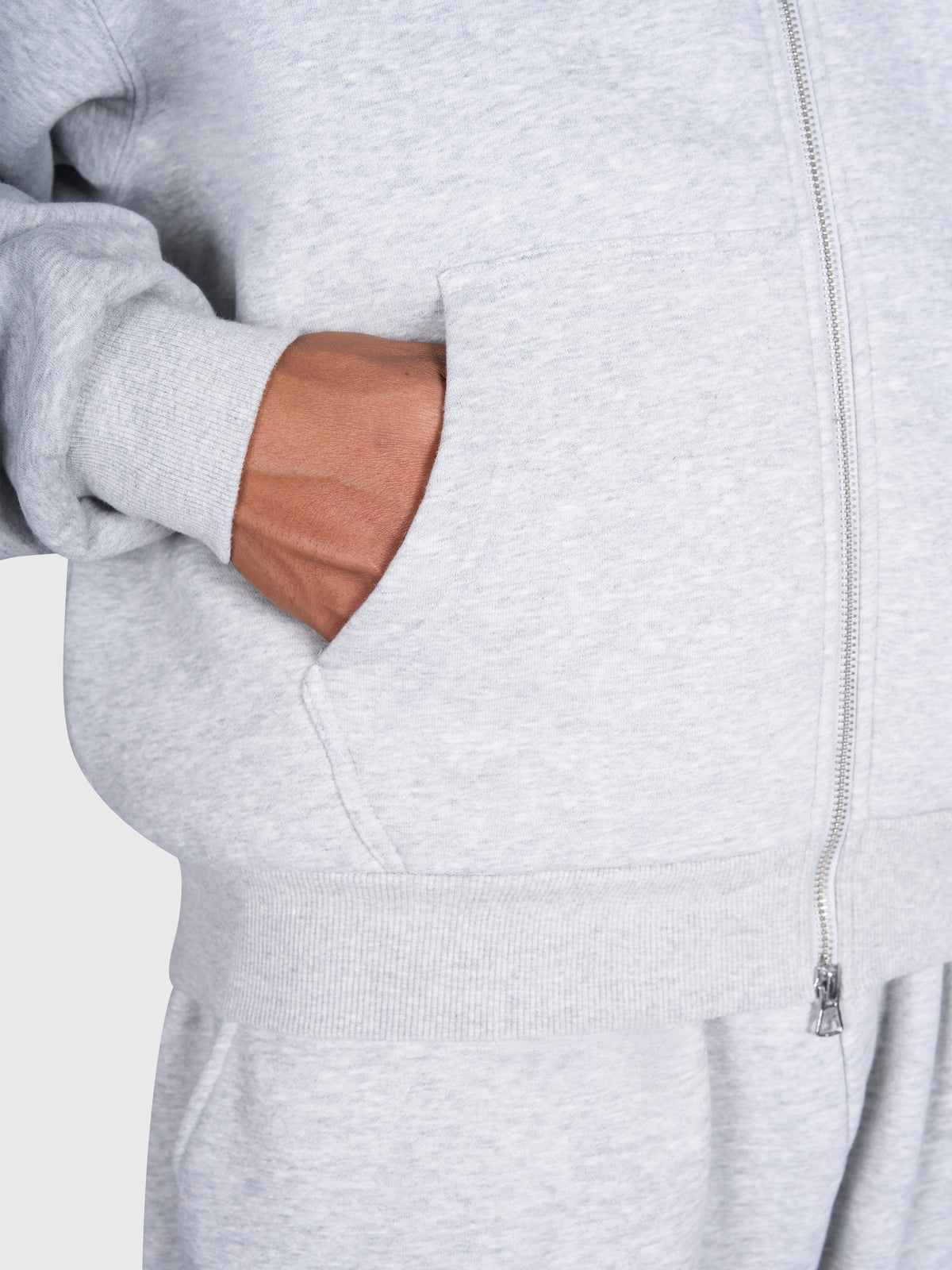 Tartan Applique Zip Hoodie - Cloudy Grey/Blue