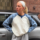Tartan Raglan Long Sleeve - White/Blue