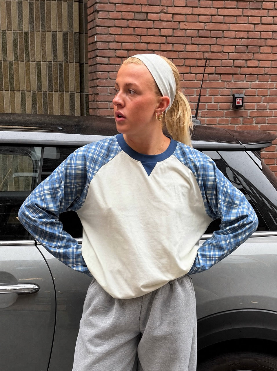 Tartan Raglan Long Sleeve - White/Blue